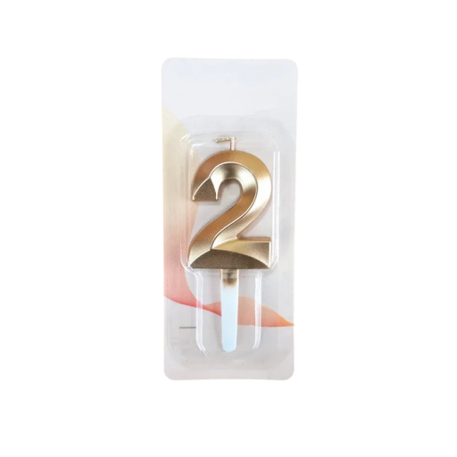 Glittering Gold Number 2 Cake Candle 5 x 3.5 cm Candle for Birthday Celebrations and Wedding Decorations with Number