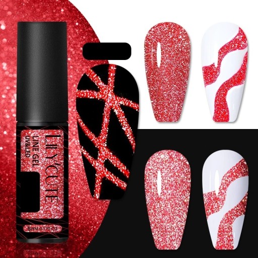 Glitterneglelak til at skabe tynde linjer Gelneglelak med glitter Langtidsholdbar gelnagellak med en skarp, tynd pensel