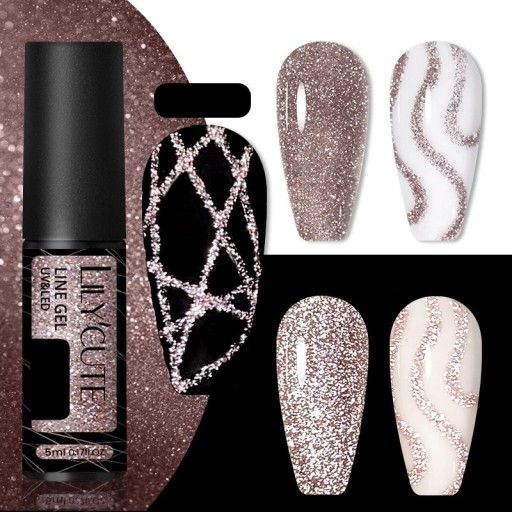 Glitzer-Nagellack zum Erstellen dünner Linien. Gel-Nagellack mit Glitzer. Langanhaltender Gel-Nagellack mit scharfem, dünnem Pinsel