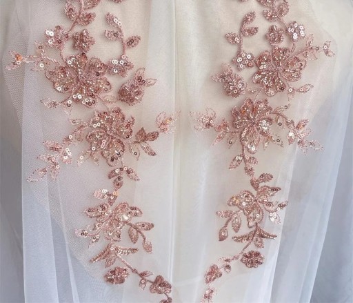 Glitzernde Perlenstickerei 32 x 14 cm 1 Paar Polyester Dekorationsapplikation mit Pailletten und Perlen zum Verzieren von Kleidern, Bekleidung und Accessoires