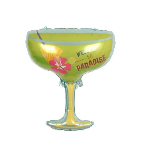 Globo de foil en forma de vaso de cóctel Welcome to Paradise 77 × 60 cm globo decorativo para fiestas de verano y fiestas hawaianas