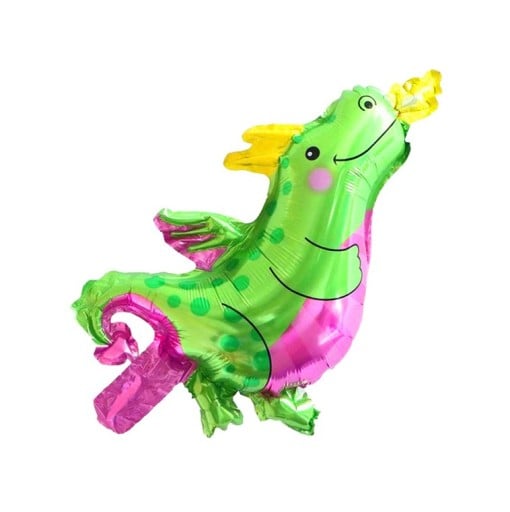 Globo en forma de dragón para niños Dragón verde alegre con alas rosas Decoración para fiesta infantil Foil de aluminio 53 x 24 cm