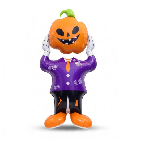 Globo inflable figura con cabeza de calabaza decoración de Halloween 58 x 124 x 32 cm Globo de foil Naranja y morado Decoración para Halloween