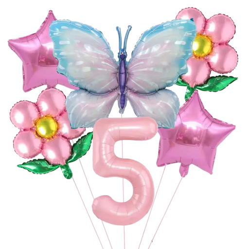 Globos de foil número 5 con mariposa, estrellas y flores 81,3 cm y 45,7 cm Globos de foil rosa azul decoración de cumpleaños