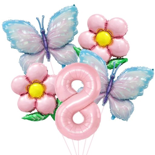 Globos de papel aluminio número 8 con mariposas y flores 81,3 cm y 45,7 cm Globos de papel aluminio rosa azul decoración de cumpleaños para celebración