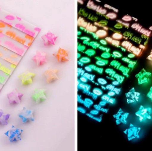 Glowing Origami Paper Strips 210 pcs Colourful Folding Paper with Lip and Symbol Print Light-up DIY Paper for Decorations