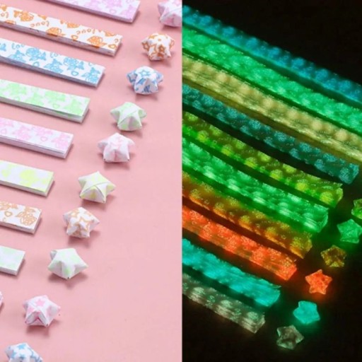 Glowing Origami Paper Strips 210 pcs Folding Paper with Decorative Pattern Colourful Light Paper for DIY Crafting and Decorations