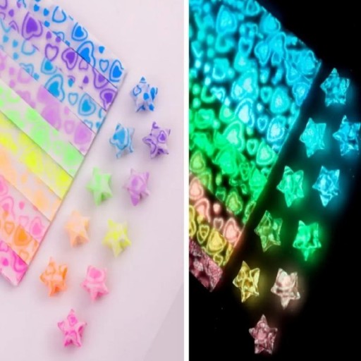 Glowing Paper Strips for Origami 210 pcs Folding Paper with Heart Pattern Colourful Light Paper for DIY Crafting Decorations