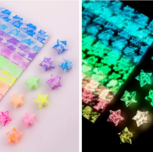Glowing Paper Strips for Origami 210 pcs Folding Paper with LOVE and Heart Patterns Colourful Light Paper for DIY Decorations