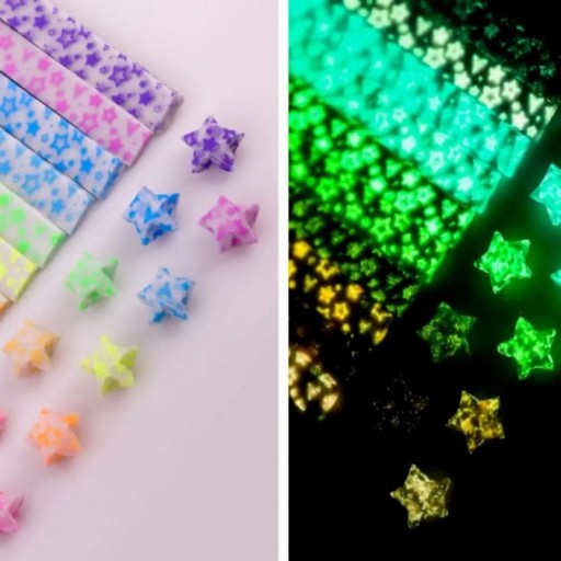 Glowing Paper Strips for Origami 210 pcs Folding Paper with Star Pattern Colourful Light Paper for DIY Crafting Decorations