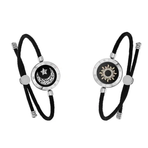 Glowing Vibrating Bracelets for Long-Distance Couples Silver Sun and Moon Anniversary and Call Reminders Mobile App