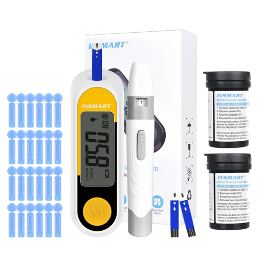 Glucometro con sonda di prelievo 50 strisce di test e lancette Misurazione del livello di glucosio nel sangue 20–600 mg/dL Dispositivo compatto e preciso