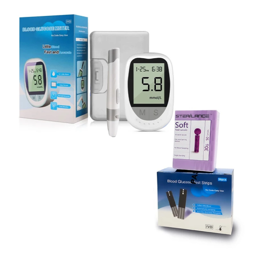Glucometru pentru măsurarea glicemiei la domiciliu cu 50 de benzi de testare și 50 de lancete Măsurare precisă a glicemiei Rezultate rapide Ușor de utilizat