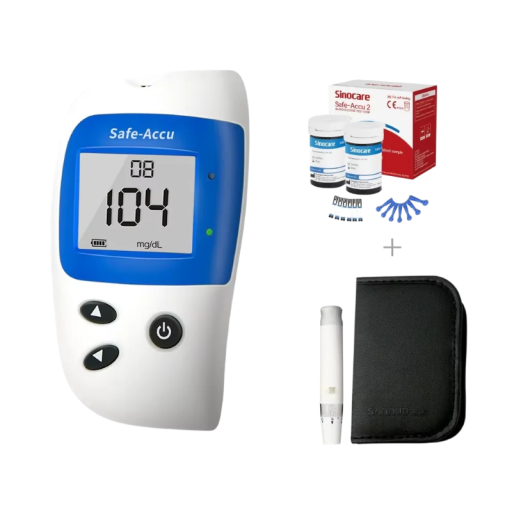 Glukomer na meranie hladiny cukru v krvi sada 50 testovacích prúžkov mmol/L digitálny displej modro biely domáce použitie diabetici