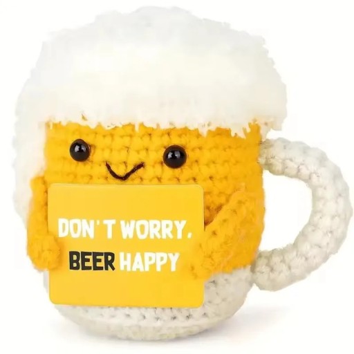 Gobelet de bière au crochet avec message motivant Figurine textile mignonne pour une atmosphère positive