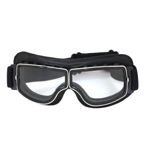 Gogle motocyklowe retro z przezroczystymi szkłami, ochrona UV 15 x 5 cm Oprawka ze skóry syntetycznej ABS Okulary ochronne do jazdy motocyklem Stylowy design