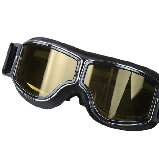 Gogle motocyklowe retro z żółtymi szkłami z ochroną UV 15 x 5 cm Okulary wykonane z PC ABS i skóry ekologicznej Styl vintage dla motocyklistów i skuterów