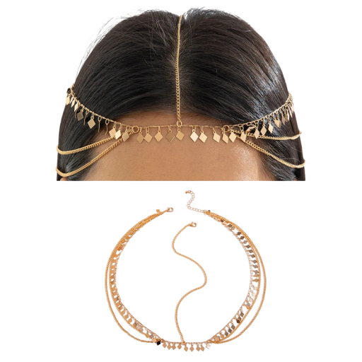 Golden Crown Head Chain with Diamonds Decorative Hair Jewellery Headband Festive Hair Ornament