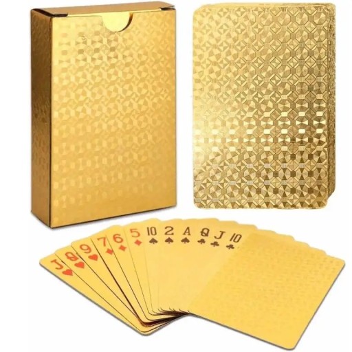 Goldene Plastikspielkarten mit geometrischem Dekor und wasserfester Oberfläche 5,7 x 8,8 cm geeignet für stilvolles Spielen von Joker Poker und Canasta