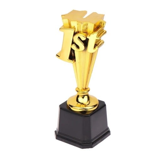 Goldene Trophäe 1. Platz mit Aufschrift 1st 20,5 cm hoch mit schwarzem Sockel aus Kunststoff für Wettbewerbe, Turniere, Geschenke, Partys und Auszeichnungen für Gewinner