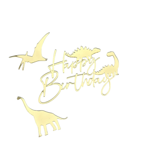 Goldenes Tortenschild mit Dinosauriern 10,5cm Tortendeko Geburtstagsdeko Dinosaurier Kinderparty Mottofeier