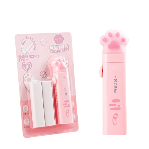 Goma de borrar retráctil con forma de pata de gato Goma de borrar infantil con mecanismo retráctil Goma de borrar extraíble para niños Goma de borrar con forma de pata de gato 10,5 x 2 cm