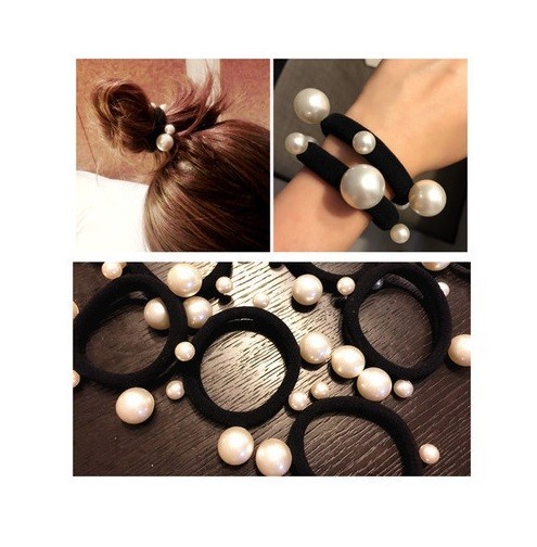 Gomma per capelli con perle - 2 pz