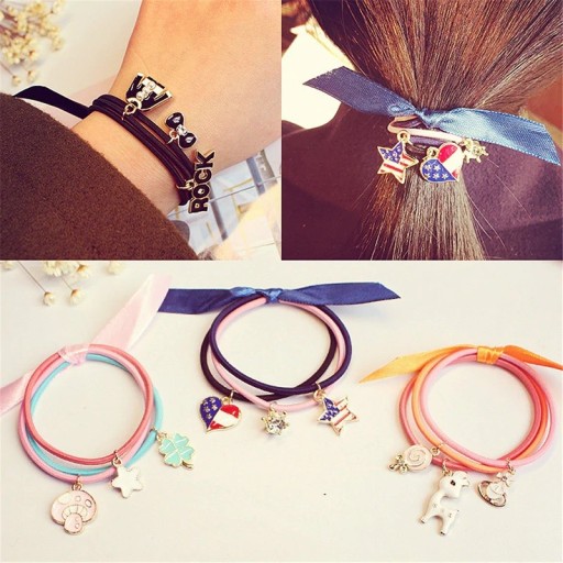 Gommini per capelli con ciondoli - 3 pz