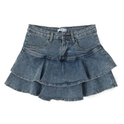 Gonna di jeans corta in denim blu con vita alta Gonna mini a strati a forma di A Gonna casual da donna in vita Outfit estivo alla moda