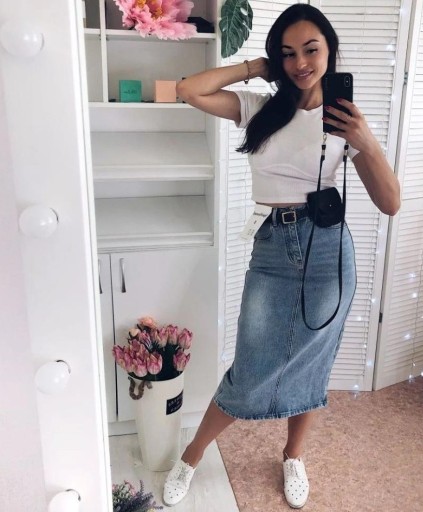 Gonna in denim da donna sotto il ginocchio