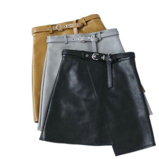 Gonna in pelle asimmetrica da donna