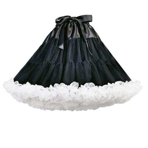 Gonna in tulle nera da donna Gonna vaporosa a più strati con fiocco e volant bianchi sotto abiti, costumi e outfit eleganti