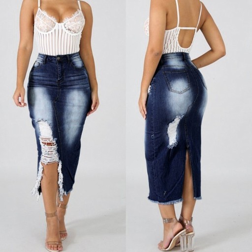Gonna lunga in denim da donna A1173