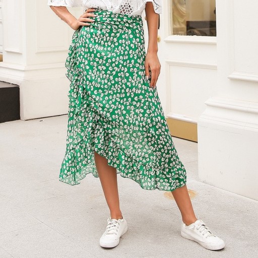 Gonna midi avvolgente da donna con volant