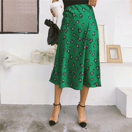 Gonna midi verde da donna con fiori