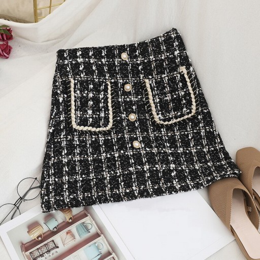 Gonna mini a quadri da donna con tasche A1969