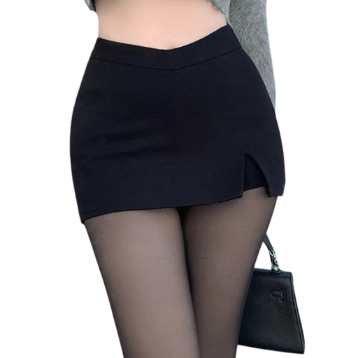 Gonna mini estiva nera da donna con vita alta e spacco Gonna corta sexy per la città Gonna elegante per l'estate Pezzo di moda casual