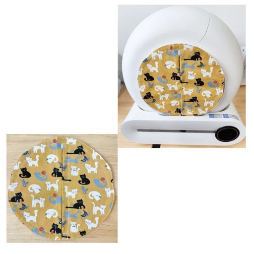 Gordijn voor kattenbak met katten- en bolletjesmotief 25 cm toegangskleed geel voor automatische kattenbak thuisgebruik