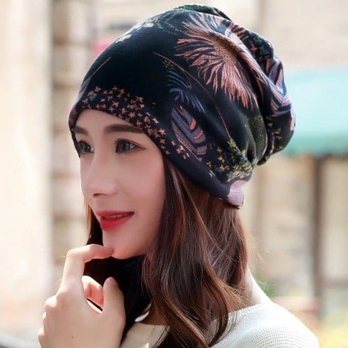 Gorra caída para mujer con estampado floral Nudo fruncido en la parte posterior al estilo de un turbante Hecha de algodón Para primavera y otoño
