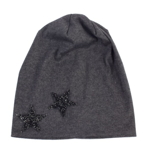 Gorra de algodón para mujer estilo beanie decorada con dos estrellas brillantes en el borde Corte holgado y fluido Circunferencia de cabeza de 54 a