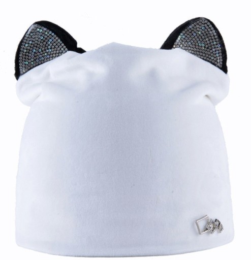 Gorra elegante para mujer con orejas de gato Piedras brillantes en las orejas Aspecto de terciopelo Material de algodón Circunferencia