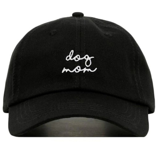 Gorra negra para mujer con el bordado 'dog mom' para amantes de los perros Gorra de béisbol de algodón con visera curva Talla única