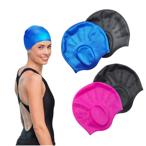 Gorro de baño de silicona impermeable con protección para los oídos y forma ergonómica 3D para la cabeza Tamaño universal Silicona para nadar y bucear
