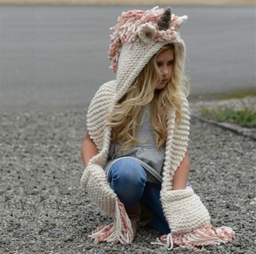 Gorro de Inverno para Meninas com Cachecol em Estilo de Unicórnio J1291
