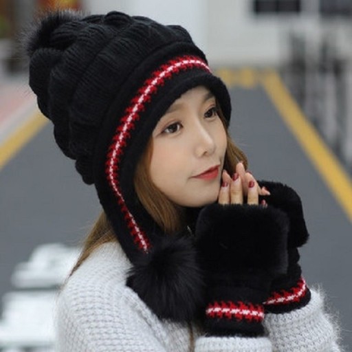 Gorro de invierno para mujer con guantes.