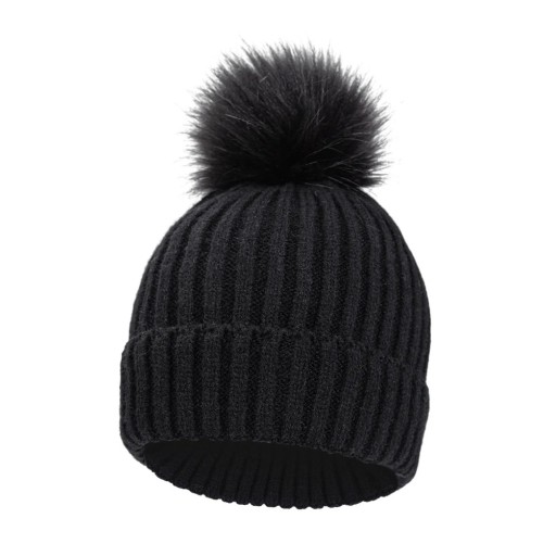 Gorro de lana para niños de 1 a 3 años Circunferencia hasta 60 cm Tejido acanalado elástico Pompon grande Poliéster Gorro de invierno