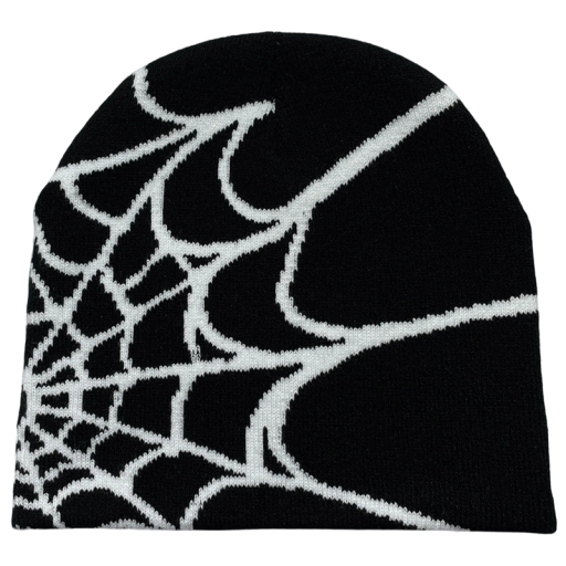 Gorro de malha universal 22 × 22 cm para homens e mulheres Estilo Y2K com padrão de teia de aranha Gorro da moda Quatro Estações para desportos ao ar livre e equitação
