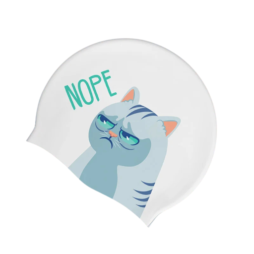 Gorro de natación COPOZZ Impermeable para cabello y oídos secos 19,7 x 24,5 cm Silicona Blanca con motivo de gato Para natación y deportes acuáticos
