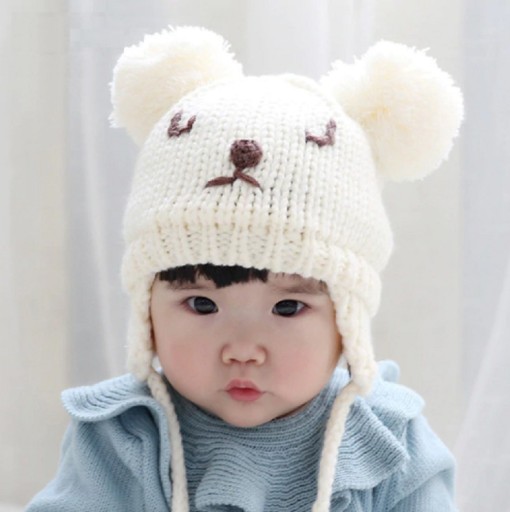 Gorro de punto infantil de invierno con forma de osito de peluche J2475