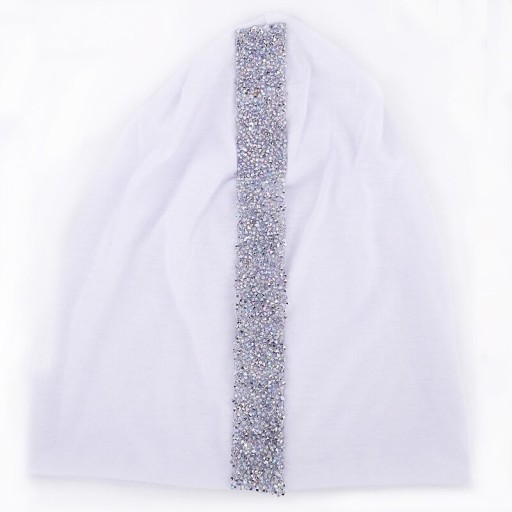 Gorro delgado para mujer con franjas verticales de piedras brillantes Material suave y agradable de algodón y poliéster Tamaño universal